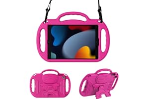 Surom Kids Case for New iPad 10.2 Inch 2021/2020/2019 (9th/8th/7th Gen), Light Weight Shock Proof Handle Stand Shoulder Strap Kids Case for 2021/2020/2019 iPad 10.2, iPad Air 3 10.5 2019, Rose Pink