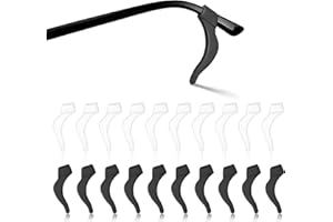 ORMROMRA 10 par uniwersalnych, antypoślizgowych zauszników na okulary, silikonowe haczyki na ucho, do okularów, okularów sportowych, okularów przeciwsłonecznych (5 par czarnych, 5 par białych)