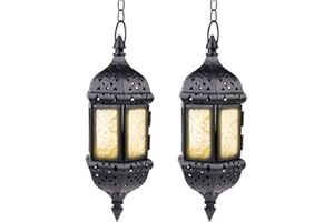 Nuptio Linterna Vela Colgante Candelabros Vela Té 2 Piezas Retro Marroquí Linternas Metal Vintage para Velas, Linternas Jardín Negras Portavelas para Decoraciones Navideñas Halloween Ramadán