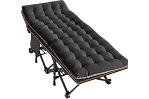 MOPHOTO Oversized Folding Camping bed With Mat for Adults, 198cmL x 81.5cmW x 46cmH Heavy Duty Outdoor Bed with Carry Bag,1200 D Layer Oxford Travel Fold up bed(Black)