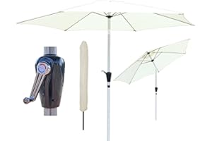 GlamHaus Garden Parasol Tilting Table Umbrella, UV40+ Protection, 2.7m, Includes Protection Cover, Crank Handle, Gardens and Patios - Robust Aluminium, Sand, Green, Cream, Grey, Khaki