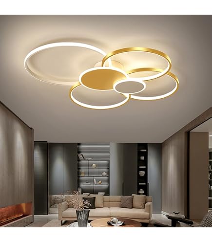 Plafonnier LED Moderne Anneau 6 Têtes Dimmable - Télécommande, Couleur Réglable 3000K-6500K - Aluminium Et Acrylique Marron, 115x80x12 Cm