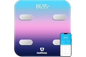 ‎HEALTHKEEP WLAN-Smart-Waage, Körperfettwaage, Bluetooth-Personenwaage, digitale Waage mit 7 Daten, übersichtliche Anzeige auf großem LED-Bildschirm für iOS und Android-App, maximal 180 kg, bunt