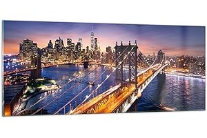 ARTTOR Moderne Impression sur Verre 100x40cm Image Tableau en Verre Decoration Murale Usa america new york manhattan Grand Tableaux Decoratifs Muraux Chambre Panoramique Deco Cadre Salon Art GAB100x40-2820