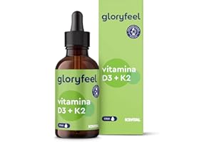GLORYFEEL Vitamina D3 y K2 Gotas 5.000 U.I / 5 gotas - Soporte a mantenimiento huesos, músculos y sistema inmunitario - 50 ml K2VITAL® >99,7% All-Trans - Altamente biodisponible - Probado en laboratorio