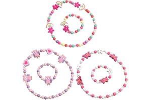 KSUKTSW Ensemble de Bijoux Enfants Fille en Bois, 6 Pièces Bois Coloré Enfants Ensemble de Bijoux, Bracelet Colorée Bracelets pour Les Filles Fête d'anniversaire
