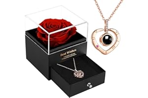 Lafefe Preserved Rose in A Box Forever Red Roses, Gifts for Women, Red Rose with I Love You Necklace in 100 Languages, for Mum, Gifts for her on Birthday, Anniversary, Valentine's Day, red