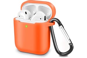 KOKOKA Custodia in Silicone da Appendere Compatiblile con AirPods 2 & 1, Custodia Protettiva per AirPods, Airpods Case Cover LED Anteriore Visibile Moschettone Portachiavi, Orange