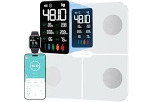 HEALTHKEEP Báscula digital, con grasa corporal y masa muscula, para 15 datos corporales, medidor de frecuencia cardíaca, para Apple Health y Samsung Health