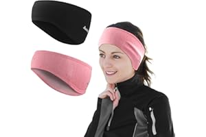 JASUEN Stirnband Damen Sport Ohrenschutz für Damen und Herren - Winter/Frühling/Herbst Sport Haarband Elastisch Ohrenwärmer Kopfband für Jogging Laufen Wandern Fahrrad - 2er Set (Schwarz+Rosa)