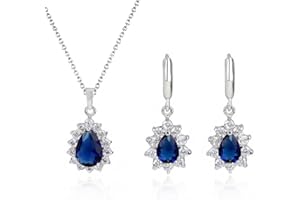 Crystalline Azuria Damen Kostüm Schmuck-Set Hochzeit Schmuck-Set mit Tropfenfürm Halskette und Ohrringe Zirkonia Kristalle Brautjungfer Schmuck