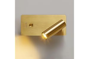 HARPER LIVING Wall Spotlights Brass, Rechargeable Wall Reading Lamp LED 5000mAh Battery Operated Wall Light with Switch, Dimmable 3000K Warm Light, Rotatable, Ideal for Bedroom Living Room