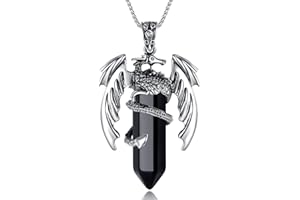 XIANNVXI Drachen Kette Herren Kristalle ketten für Herren Edelsteine Anhänger Sechseckiger Edelstahl Silber Herren Halsketten Spiritueller Schmuck Halskette zum Vatertag Geschenke