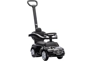AIYAPLAY Porteur Enfants Mercedes-Benz sous Licence, Porteur bébé Voiture à Pousser 2 en 1 avec poignée Amovible, Garde-Corps, Espace de Rangement, klaxon et Volant, pour Enfants 18 à 36 Mois, Noir