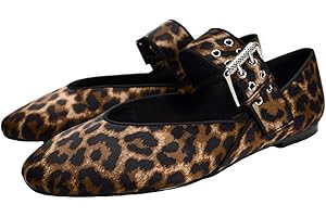 BAISOILIHA Mujeres Retro Leopard Ballet Flats Hebilla Strap Mary Jane Flats Ballerina Zapatos Punta Redonda Zapatos Tipo Ballet Zapatos
