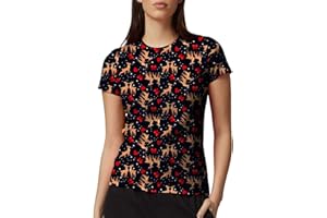 NetSetUK Womens Christmas Santa Claus Snowflakes Gingerbread Printed Xmas T-Shirt Short Sleeve Casual Tops for Ladies