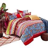 100% Baumwolle 100% Baumwolle Boho Stil Bettbezug Set Bunt Gestreift Betttuch Sets Bohemia Bettwäsche, 155 x 220 cm, 2 x 80 x 80 cm, 4er-Set