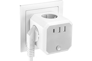 HITRENDS Steckdosenwürfel ohne Kabel, 4 Fach Mehrfachsteckdose mit USB verfügt über 4 AC Steckdosen, 2 USB Anschlüsse A + 1 Type C Anschlüsse Cube Steckdosenadapter