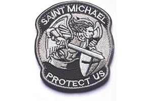 Ohrong Saint Michael Protect Us - Toppa Tattica Ricamata a Dondolo con Stemma Militare ACU, con Gancio e Anello Grigio