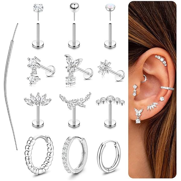 Milacolato 8PCS 16G Setto Clicker Piercing Naso Anelli Acciaio Inossidabile CZ Opale Cartilagine Helix Tragus Hoop Daith Anelli al Naso Septum Clicker Anelli Piccolo Piercing Gioielli 10MM argento