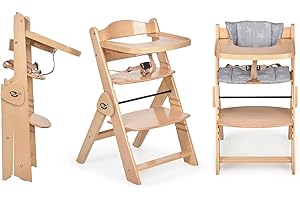 ms Trona para bebé de Madera Full PLEGABLE - Evolutiva- Silla Alta, Ergonómica, Regulable, Segura, Madera/Gris