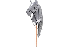 BEJOY Steckenpferd Spielzeug Pferd, Hobby Horse Holzpferd Plüschpferd zum Reiten für Kinder mit Halfter und Trense, Grau-Weiß