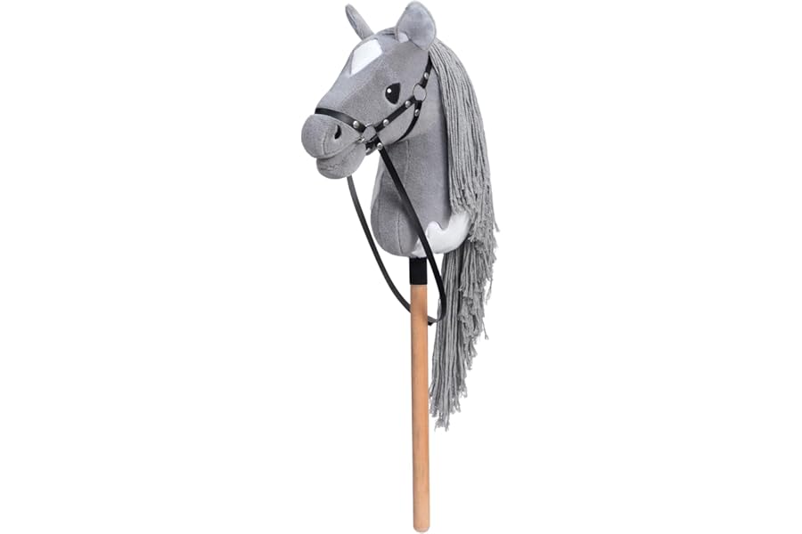 BEJOY Stick Horse Hobby Horse Toy, Horse on a Stick with Halter and Reins, Hobby Horsing Gift for Children Girls, Big Hobby Horse, Grey-White