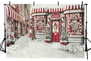 AIBIIN Fondo de fotografía de Navidad de 7 x 5 pies, tienda de dulces, invierno, nieve, árbol de Navidad, telón para niños, decoración de retrato familiar, suministros de utilería de estudio