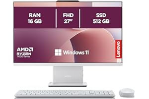 ‎LENOVO Lenovo IdeaCentre Desktop-PC All-in-One, Display 27 Zoll FHD, AMD Ryzen 5 7535HS, 512 GB SSD, RAM 16 GB, Ladestation für Smartphone, kabellos, Speakers, WiFi 6, Windows 11 H, kabellose Tastatur + Maus