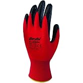 Beybi PN Zebra Polyester &Ouml;rme Nitril Eldiven No 10, &Ccedil;ift, Kırmızı