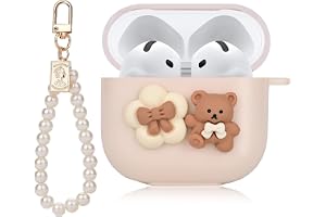 Yamobi Tecknad björn, rosett och blomdesign med pärlhalsband för AirPods 4, silikonskal för AirPods 4. Generation 4, mjukt sk