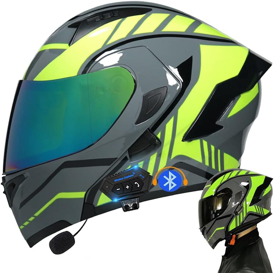 CNNGU Casco De Moto Modular Bluetooth Integrado, con Doble Visera Cascos De Motocicleta, Casco Integral ECE Homologado, para Mujeres Y Hombres, Transpirable Y Cómoda