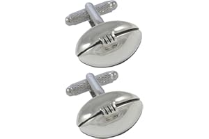COLLAR AND CUFFS LONDON - Gemelli di Alta qualità e Scatola Regalo - Sportivo - Pallone da Rugby - Ottone - Perfetto per Gli Appassionati di Rugby - Colori Argento e Nero - Sport