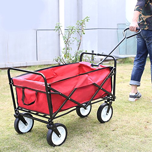 HOMFA Bollerwagen Transportwagen Handwagen Transportkarre faltbar Gartenwagen Gerätewagen 83x53x63cm bis 80 Kg 360° drehbar (Red) - 4
