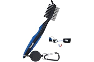 Tyouki Golf Brush with Groove Cleaner, Nylon & Steel Golf Club Brush Portable Golf Clean Tool with Adjustable Aluminum Carabiner for hanging on golf bag, Lightweight, Ergonomic Design