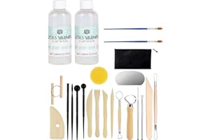 Donvuka Glasur für Lufttrocknenden Ton, 200ml Air Dry Clay Glaze und 19 Pcs Modellierwerkzeug Werkzeug, Klarlack für Modelliermasse Lufttrocknende, Ton Glasur Ohne Brennen