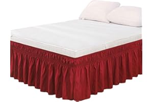 GENERIC Mantovana giroletto avvolgente per letto, regolabile, elastica, con volant, per letto matrimoniale, king size, lavabile in lavatrice (rosso vino, king size)
