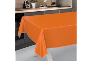 ANRO Oilcloth Tablecloth, Washable, Oilcloth, Garden Tablecloth, Outdoor, Indoor, 200 x 140 cm with Hem, Orange