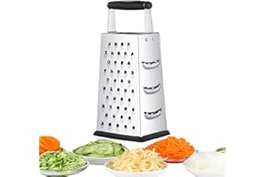 NILICAN Râpe verticale en acier inoxydable - Râpe à quatre côtés pour concombres, carottes, fromage, melon et pommes de terre - Poignée antidérapante et éplucheur