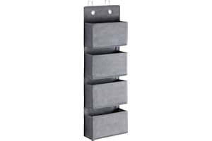 YOUDENOVA Over Door Storage with 4 Pockets Strong and Durable, Hanging Wardrobe Storage Organiser Practical and Spacious, Hanging Storage With 2 Metal Hooks for Bathroom Office Bedroom Grey