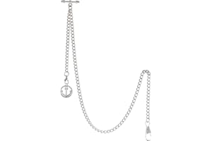 TREEWETO Taschenuhrkette mit T Bar Endstück Albert T-Bar Taschenuhr Kette mit Antiker Anker-Anhänger und 2 Haken für Weste Knopfloch