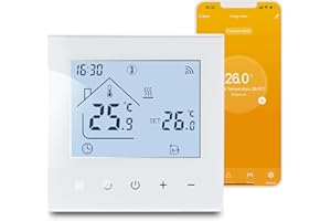 VACONOFF Thermostat Intelligent Thermostat Chaudiere Gaz, Thermostat Chauffage Connecté Programmable WiFi Chambre Thermostat Compatible avec Alexa Et Google Assistant, Écran Tactile Numérique Blanc 3A