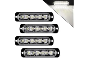 Teguangmei 4Pz Ultra-Sottile 6LED Luce Stroboscopica di Emergenza Bianca Lampeggiante Pericoloso Luce Stroboscopica Laterale Spia Luce Impermeabile Universale per Camion Rimorchio Moto 12-24V