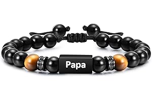TEMPBEAU Bracelets Homme Cuir Perles : 2Pcs Bracelet Hommes 19-21cm Noir Cuir de Génie Naturelle Perle oeil Tigre Bracelet Grandes idées de cadeaux pour le père de l'homme