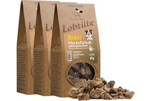PETMAN Lobtüte BRAV! Pferdefleisch 3x80g – Hundefutter Snack - Proteinreiches Einzelfuttermittel für Hunde und Katzen, Barf-geeignet - Made in Germany