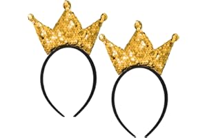 EUPSIIU Confezione da 2 cerchietti lucidi per capelli da ragazza, corona re e regina, corona con paillettes, decorazione per compleanno, ballo di fine anno, vacanze, feste in costume, feste (oro)