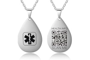 Theluckytag Medizinische Alert Halskette für Männer Frauen 19'' Edelstahl Kette graviert QR Code Medizinische ID Halskette für mehr Raum Benutzerdefinierte Online Notfall medizinische Info