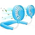 Neck Fan for Women Rechargeable Portable Hanging Neck Fans, Holiday Travel Essentials, Personal Hand Free Cooling Face Fan Round Neck with Headphone Design, Wearable Neckband Fan for Sports Outdoor