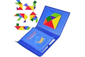 Yunyige Tangram Magnetico,Tangrams Puzzle Magneticos,Tangram Magnetico da Viaggio,160 Forme Challenge e Soluzione,Idea Regalo Compleanno (Blu)
