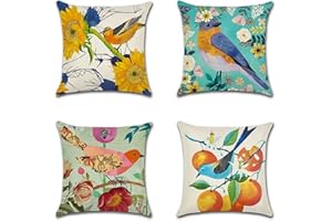 Artscope Zestaw 4 dekoracyjnych poszewek na poduszki 50 x 50 cm, wodoodporne poszewki na poduszki, idealne na zewnątrz, patio, ogród, ławka, salon, sofa, dom wiejski, wystrój